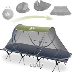 1 Man Camping Cot for Outdoor Sleeping Support 330lb With Pop-up Mosquito Tent