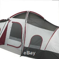 10 Man Tent For Family Camping 3 Rooms 2 Side Entrances Red Gray Fast Easy Setup