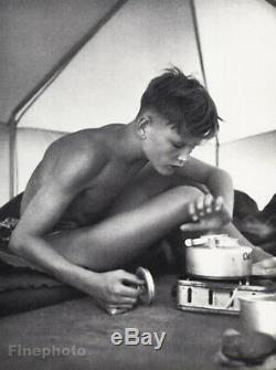 1950 Vintage European Young Man Camping Tent Cooking German Hajo Ortil Photo Art