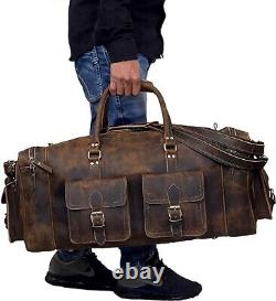 24 Vintage Leather Duffel Bag Men's Large Travel Bag Overnight Gym Sports