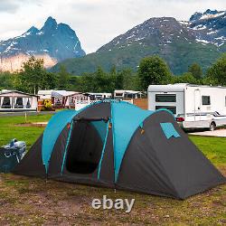 4 Man Family Tent Camping with 3 Rooms Fibreglass Poles 3000m Polyester