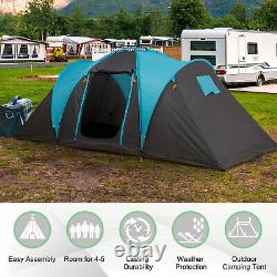 4 Man Family Tent Camping with 3 Rooms Fibreglass Poles 3000m Polyester