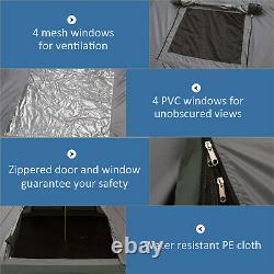 6 Man Tipi Tent Metal Poles Water-Resistant Walls Mesh Windows Zipped Door Green