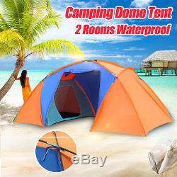 6 Person Men Camping Dome Tent Canvas Family Hiking 2 Rooms 1 Living Waterproof