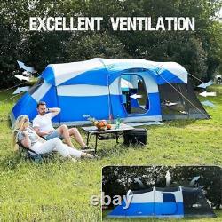 8 Person Family Camping Tent with Screem Room, Water Resistant Cabin Tent Blue