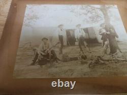Antique Mounted Photo Men in Rustic Camp Gold Rush Tent Cooking 7x9 inch