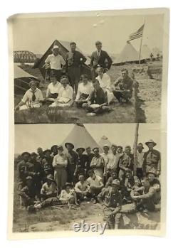 Antique Photo US Military Camp Soldiers Tents Flag Pit Bull Dog Shaving Food WWI