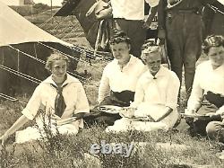 Antique Photo US Military Camp Soldiers Tents Flag Pit Bull Dog Shaving Food WWI