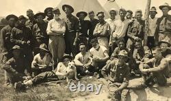 Antique Photo US Military Camp Soldiers Tents Flag Pit Bull Dog Shaving Food WWI