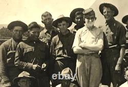 Antique Photo US Military Camp Soldiers Tents Flag Pit Bull Dog Shaving Food WWI