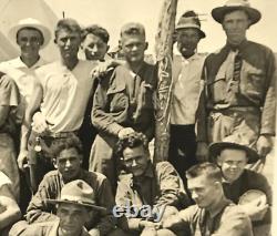 Antique Photo US Military Camp Soldiers Tents Flag Pit Bull Dog Shaving Food WWI