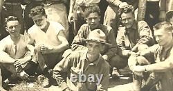 Antique Photo US Military Camp Soldiers Tents Flag Pit Bull Dog Shaving Food WWI