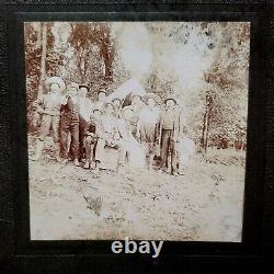 Antique cabinet card photographs men tent gun camp settlers 1890s to 1900