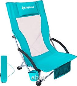 Beach Chair High Back Lightweight Folding Backpack Chair with Cup Holder Pocket