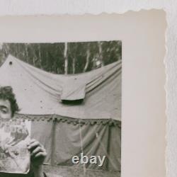 Boy Reading Comic Book Photo 1950s Frank Buck Boy Scouts Canada Camp Tent A1224