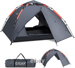 Cflity Camping Tent, 3 Man Instant Pop Up Tent Waterproof Three Layer Grey