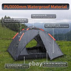 Cflity Camping Tent, 3 Man Instant Pop Up Tent Waterproof Three Layer Grey