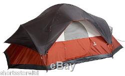 Coleman Tent 8 Man Red Canyon Camping Rainfly Hiking Outdoor Sundome 10 Stakes