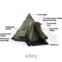 Deluxe 10 Person Man Camping Teepee Tent Family Hiking Shelter 14 x 14 Ft Green