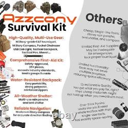 Emergency 250 Survival Kit Backpack First Aid & Tourniquet Go Bugout Bag