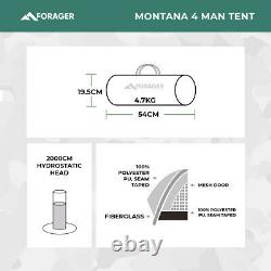 FORAGER Montana 4 Man Tent WATERPROOF 4 MAN TUNNEL TENT Family Tent Camping