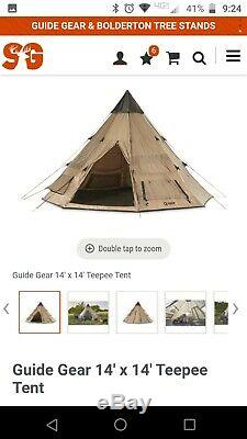 Guide Gear Camping Teepee Tent 14 X 14 Waterproof Coating 6 Man Person Used Once