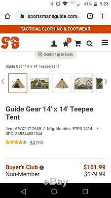 Guide Gear Camping Teepee Tent 14 X 14 Waterproof Coating 6 Man Person Used Once