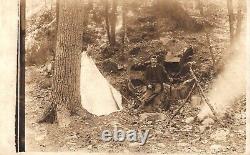 Hunter Man with Rifle Camping Tent Campfire 1907 Manchester Mass RPPC Postcard