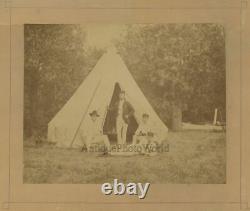 Men camping by tent boat antique photo