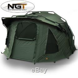 NGT 2 Man Fortress Bivvy Tent with Hood Waterproof Pegs Carp Fishing Camping