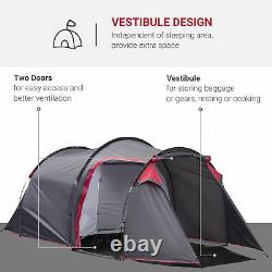 Outsunny Four Man Camping Tent with 2 Rooms Porch Vents Rainfly Weather-Resistant