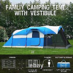 PORTAL 8 Person Family Camping Tent with Screen Porch, Weather Resistant Tunn