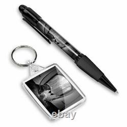 Pen & Keyring (Rectangle) BW Dogs Camping Tent Forest #35452