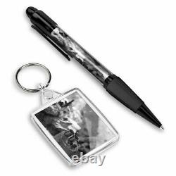 Pen & Keyring (Rectangle) BW Wild Camping Campfire Camp Tent Fire #43773