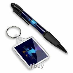 Pen & Keyring (Rectangle) Camping Forest Tent Camp Fire #24631