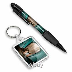 Pen & Keyring (Rectangle) Dogs Camping Tent Forest #12696