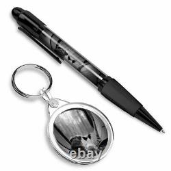 Pen & Keyring (Round) BW Dogs Camping Tent Forest #35452