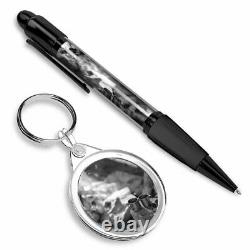 Pen & Keyring (Round) BW Wild Camping Campfire Camp Tent Fire #43773