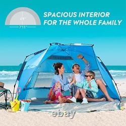 Pop Up Beach Tent for 4 Person Easy Setup and Portable Beach X-Large Blue
