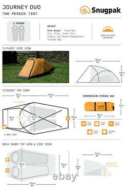 Snugpak Journey Duo Tent 2 Person Sunburst Orange Camping Bushcraft Survival