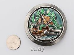 Tent Camping Scene Hunting Fishing Outdoors Vintage Belt Buckle