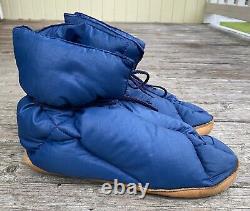 Vintage Eddie Bauer Goose Down Puffer Booties Camping Tent Slippers Blue M/L