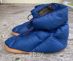 Vintage Eddie Bauer Goose Down Puffer Booties Camping Tent Slippers Blue M/L