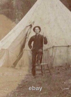 Vintage PHOTO Pioneer Settler Camp STAP Men Women Kids Gun Rifle Tent antique US